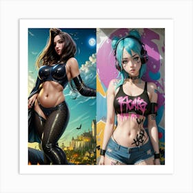 Two Women With Blue Hair Art Print