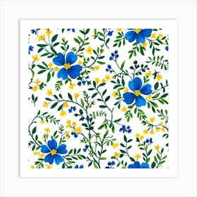 Blue And Yellow Flowers 1 Art Print