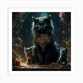 Bast with her kittens in cat form Art Print