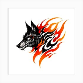 Wolf Head With Flames Art Print