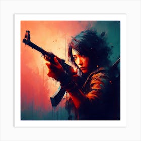 Girl With A Gun Art Print