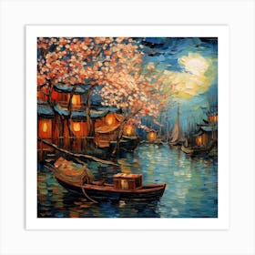 Cherry Blossoms On The Water Art Print