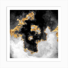 100 Nebulas in Space with Stars Abstract in Black and Gold n.078 Art Print