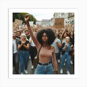 Black Woman With Raised Fist Protesting In The Street Art Print