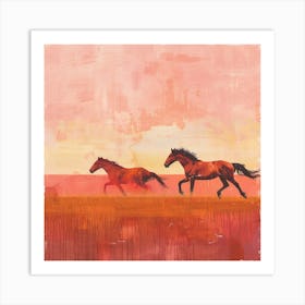 Horses Running At Sunset Art Print