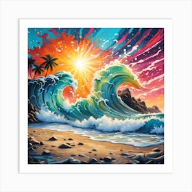 A Big Wave On The Beach Art Print