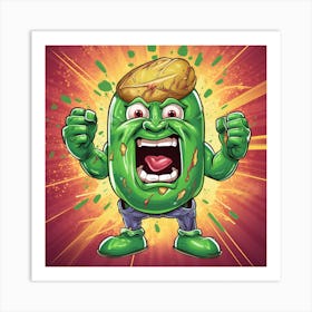 Green Pickle Character Art Print