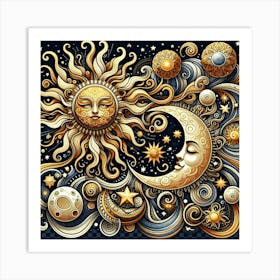 Sun, Moon And Stars 1 Art Print