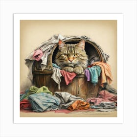 Cat In Laundry Basket Art Print