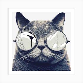 Cat Wearing Hippie Sunglasses Cat Kitten Dog Cuteness Animals Mammal Animal Art Print