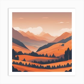 Misty mountains background in orange tone 26 Art Print