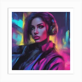 Woman With Headphones Art Print