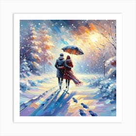 Couple Walking In The Snow Art Print 1 Art Print