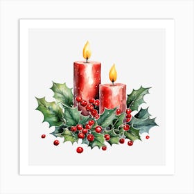 Christmas Candles With Holly 1 Art Print