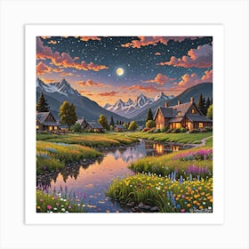 Night At The Cabin Art Print