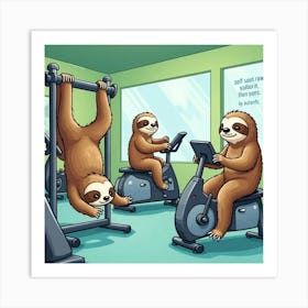 Flux Dev A Humorous Illustration Of A Group Of Sloths Engaging 1 Art Print