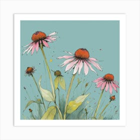 Coneflowers flower plants painting art print Art Print