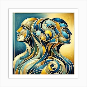 Creative Triple Head Color Illustration Art Print