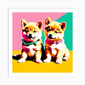Shiba Inu Pups, This Contemporary art brings POP Art and Flat Vector Art Together, Colorful Art, Animal Art, Home Decor, Kids Room Decor, Puppy Bank 117th Art Print