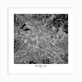Berlin Black And White Map Square Art Print