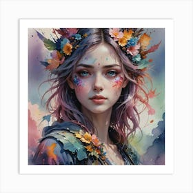 Girl With Flowers 5 Art Print