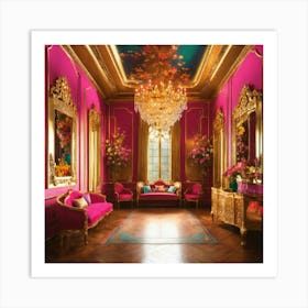 Pink And Gold Living Room Art Print