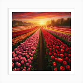 Tulip Field At Sunset Art Print