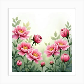 A Watercolor Garden Filled With Blooming Peonies Art Print