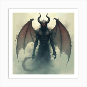 Demon Surrounded By Watercolor Shadowy Mist 1 Art Print