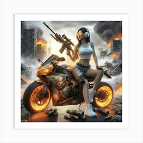 Zombie Girl On A Motorcycle Art Print