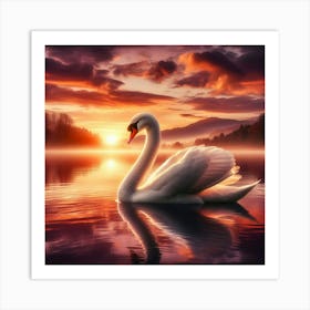 Swan At Sunset Art Print