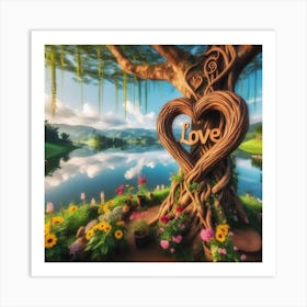 Love Tree With Flowers Art Print