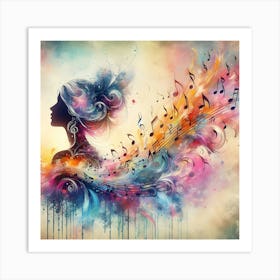 Abstract Woman With Music Notes Art Print