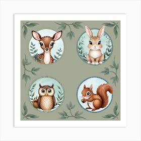 Charming Woodland Animal Illustrations Art Print