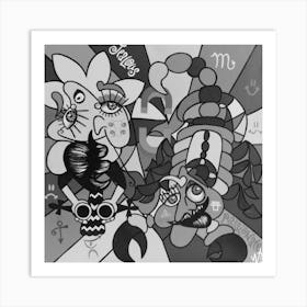 Abstract Figurative / Black & White / Zodiac Sign Scorpio / 40x40cm Art Print