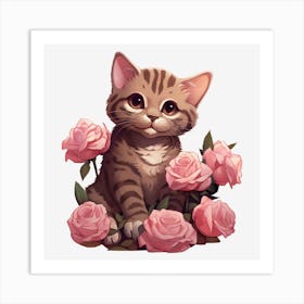 Cat With Roses 2 Art Print