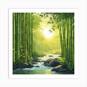 A Stream In A Bamboo Forest At Sun Rise Square Composition 203 Art Print