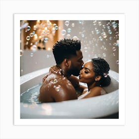 Couple Kissing In Bubble Bath Art Print