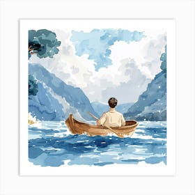 Watercolor Man In A Boat Art Print