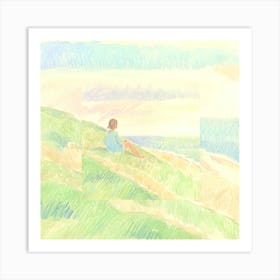 Girl Sitting On A Hill Art Print