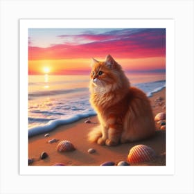 Lovely Cat At Sunset Art Print