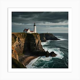 A Rugged Coastline With Dramatic Cliffs And A Lighthouse Standing Tall Art Print