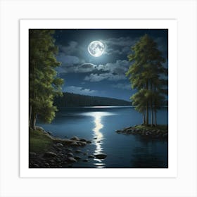 Full Moon Over Water Art Print