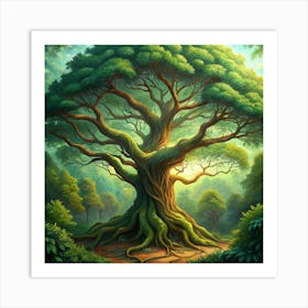 Illustration Of A Giant Tree With Intertwined Roots 1 Art Print