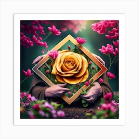 Golden Rose In A Frame Art Print