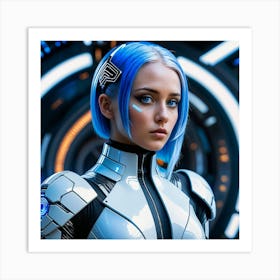 Futuristic Girl With Blue Hair 1 Art Print