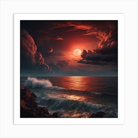 Moon Over The Ocean Art Print