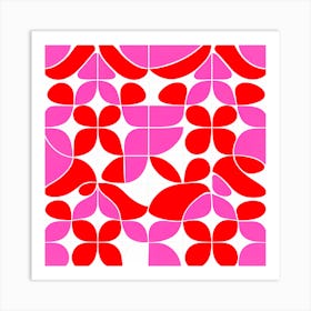 Pink and red flower tile, pattern art Art Print