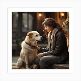 Woman With A Dog Art Print