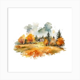 Watercolor Autumn Landscape Watercolor Painting 5 Art Print